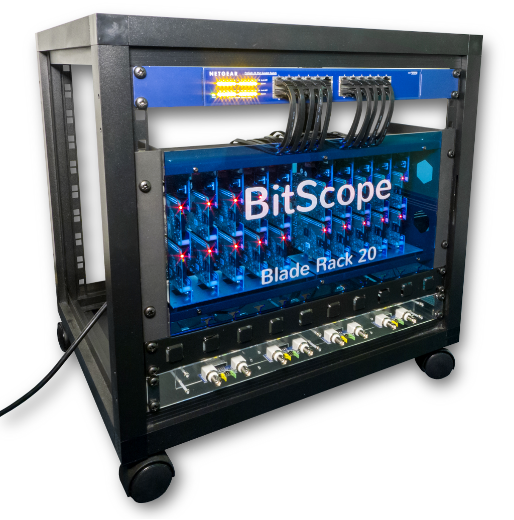 BitScope Blade Rack 20, a Duo Pi based Cluster Computer with Power & Mounting for Raspberry Pi.