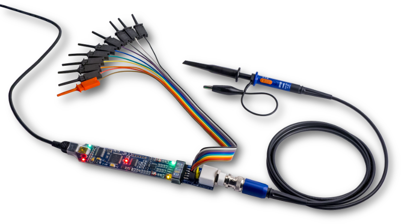 BitScope Micro Raspberry Pi Oscilloscope with Probes and Clips.